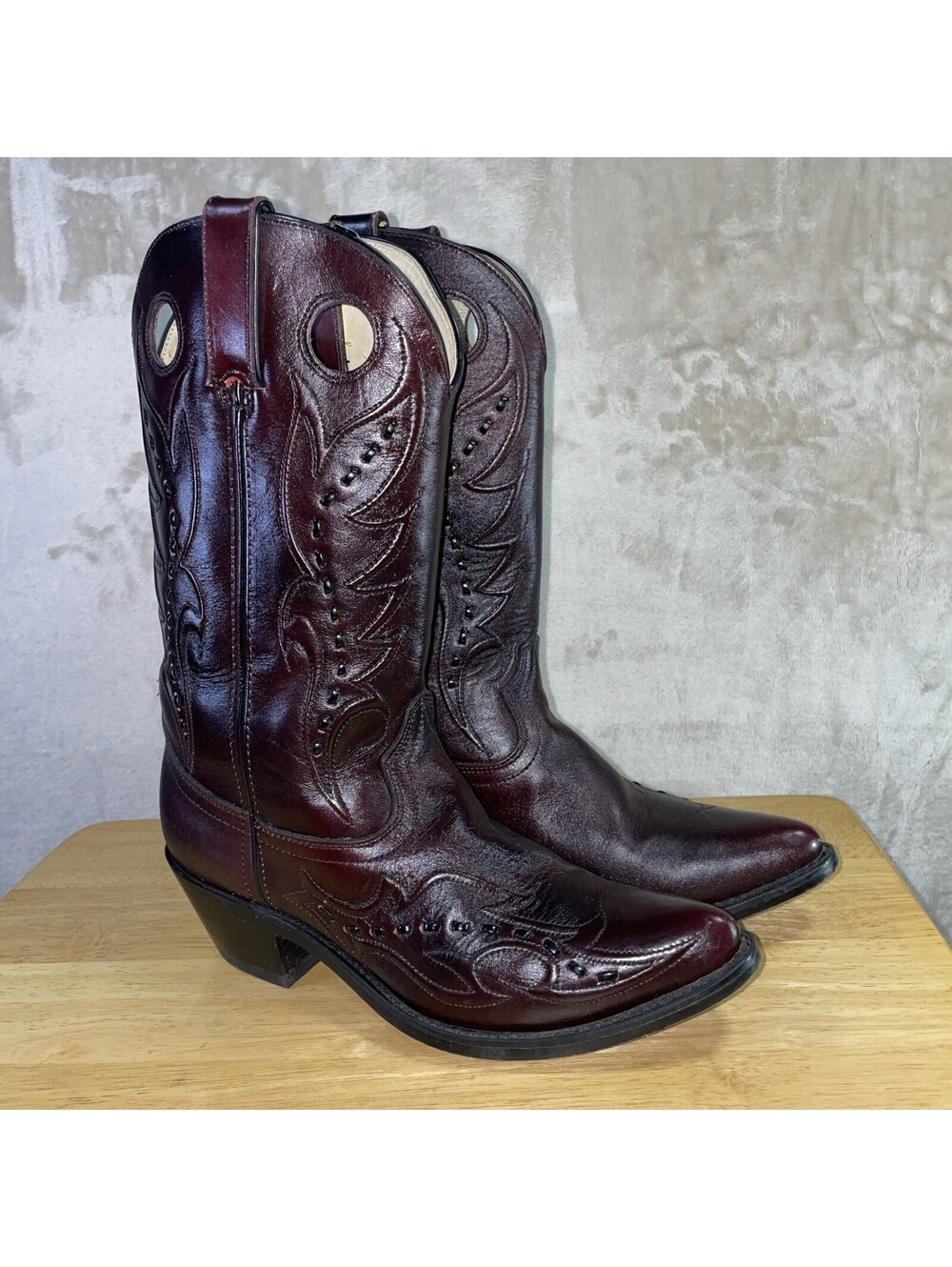 Durango Dark Cherry Buckaroo Cowboy Boots RD5335 Saddle Stitching Women’s 8 SLD